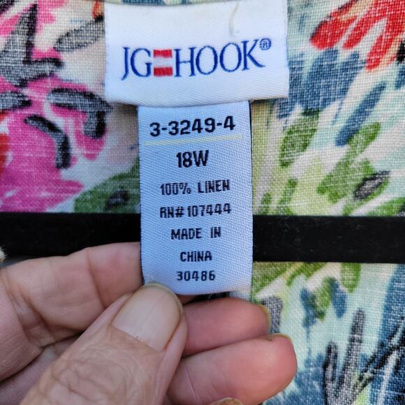 JG Hook Women’s 18W Dress Linen Floral Fit & Flare Midi Belted Short Sleeve - Picture 3 of 8